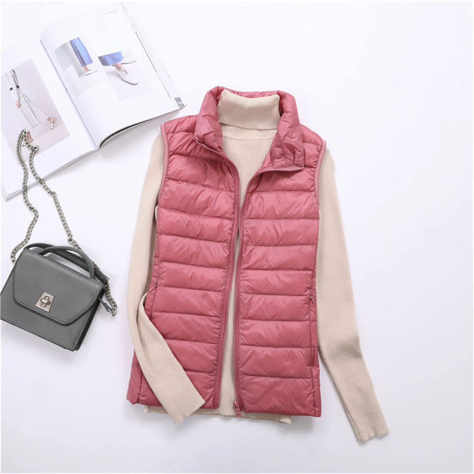 Woxingwosu women's lightweight feather vest  waistcoat ladies light weight down jacket