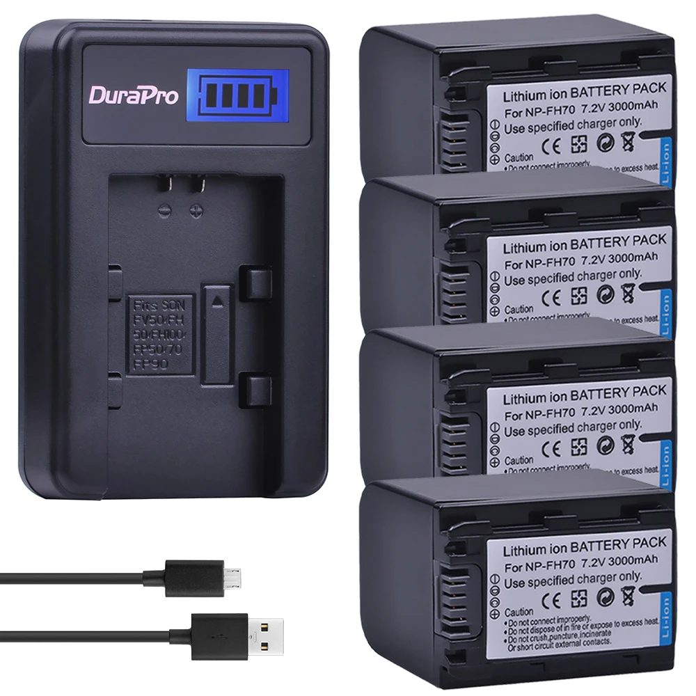 

4pcs NP-FH70 NP FH70 camera Battery +LCD USB Charger for Sony DCR-DVD405 407E 408 410E 450 602E 650E DCR-SR85 HDR-HC9 UX20 SR12