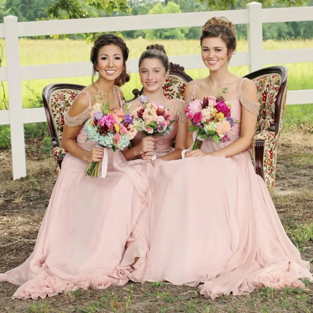 2017 Cheap Light Pink Chiffon font b Bridesmaid b font font b Dresses b font Straps