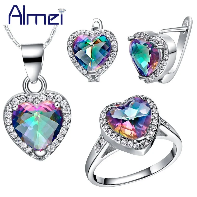 Almei 49% скидка сердечко серебряного цвета комплект ювелирных изделий Свадебные