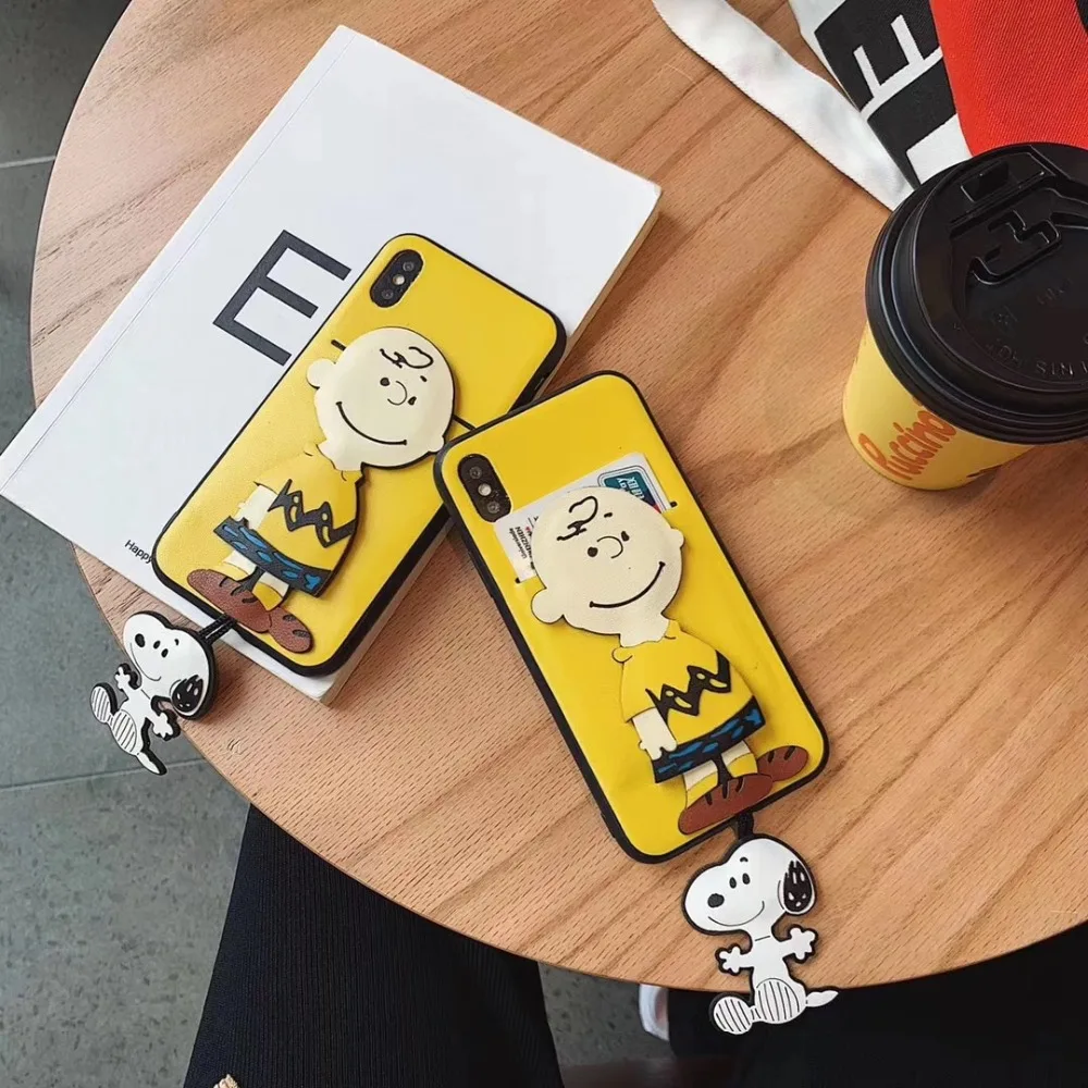 

Super cute cartoon comic Charlie stereo doll cut mobile phone case for iPhone 6 6s 7 8 plus x xr xs max card package soft case