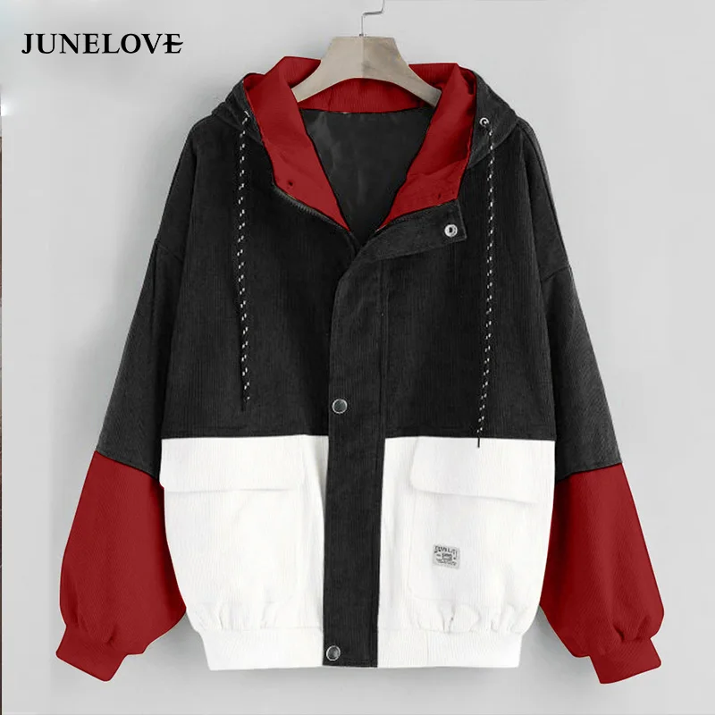Женская Вельветовая куртка JuneLove с длинным рукавом на молнии большие