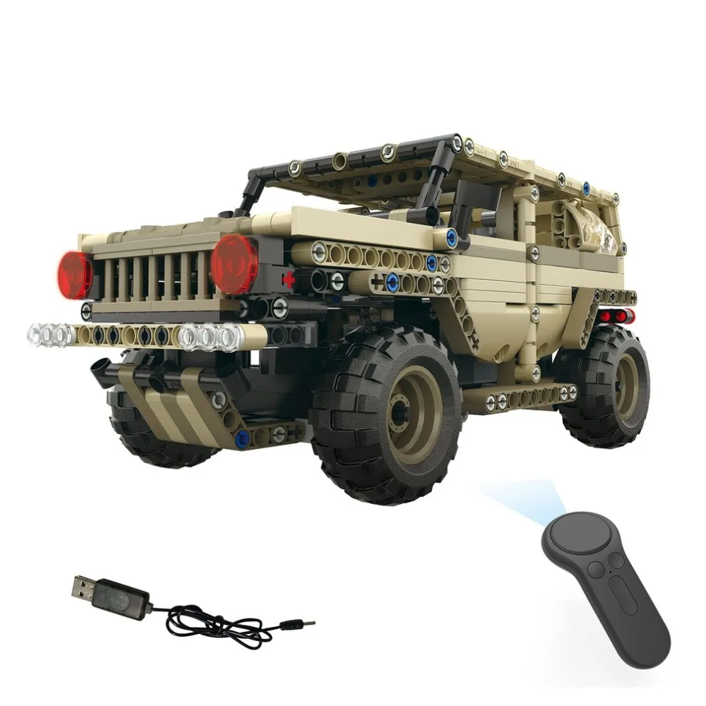 2.4G 538pcs DIY Electric RC Car Model For Children 4H USB Charging Building Block Simulated Military Vehicle Toys  