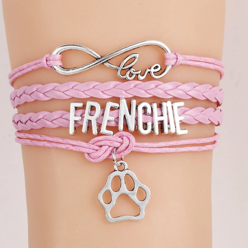 Прямая бесконечность любви frenchie браслет ручной работы кожаный плетеный лап животных браслет и Браслеты украшения для Для женщин Для мужчин
