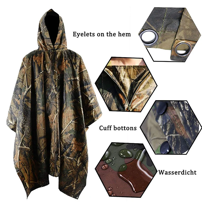  Jeebel Multifunctional Camo Raincoat Military Impermeable Waterproof Rain Coat Men Women Camping Fi