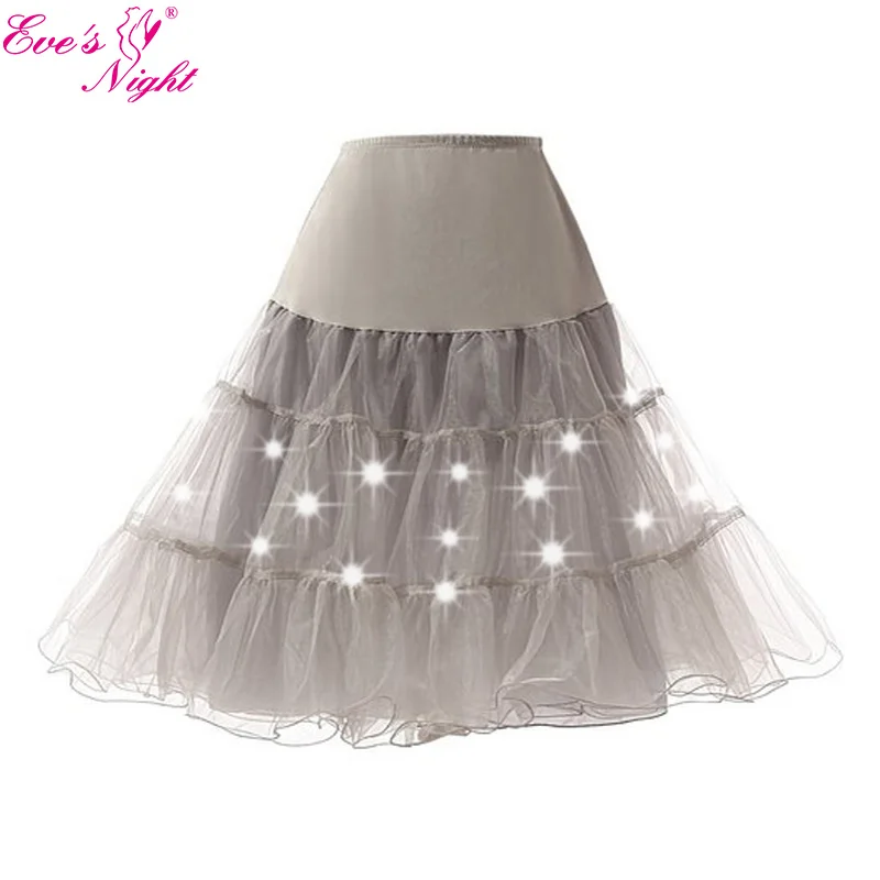 Led Lighting Party Dance Show Midi Tutu Skirt Women Festival Big Hem Mesh Pleated Petticoat Plus Size 3xl 4xl 5xl 6xl Dropship - Цвет: Light Gray