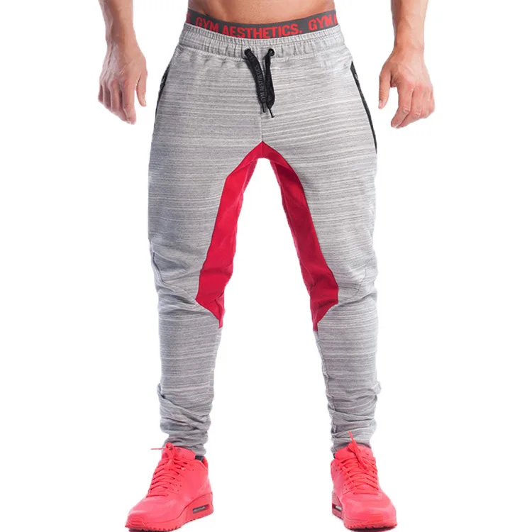 

High quality 2019 Spring autumn patchwork Drawstring beam foot trousers men Zipper Pocket grey jogger Fitenss Muscle harem pants