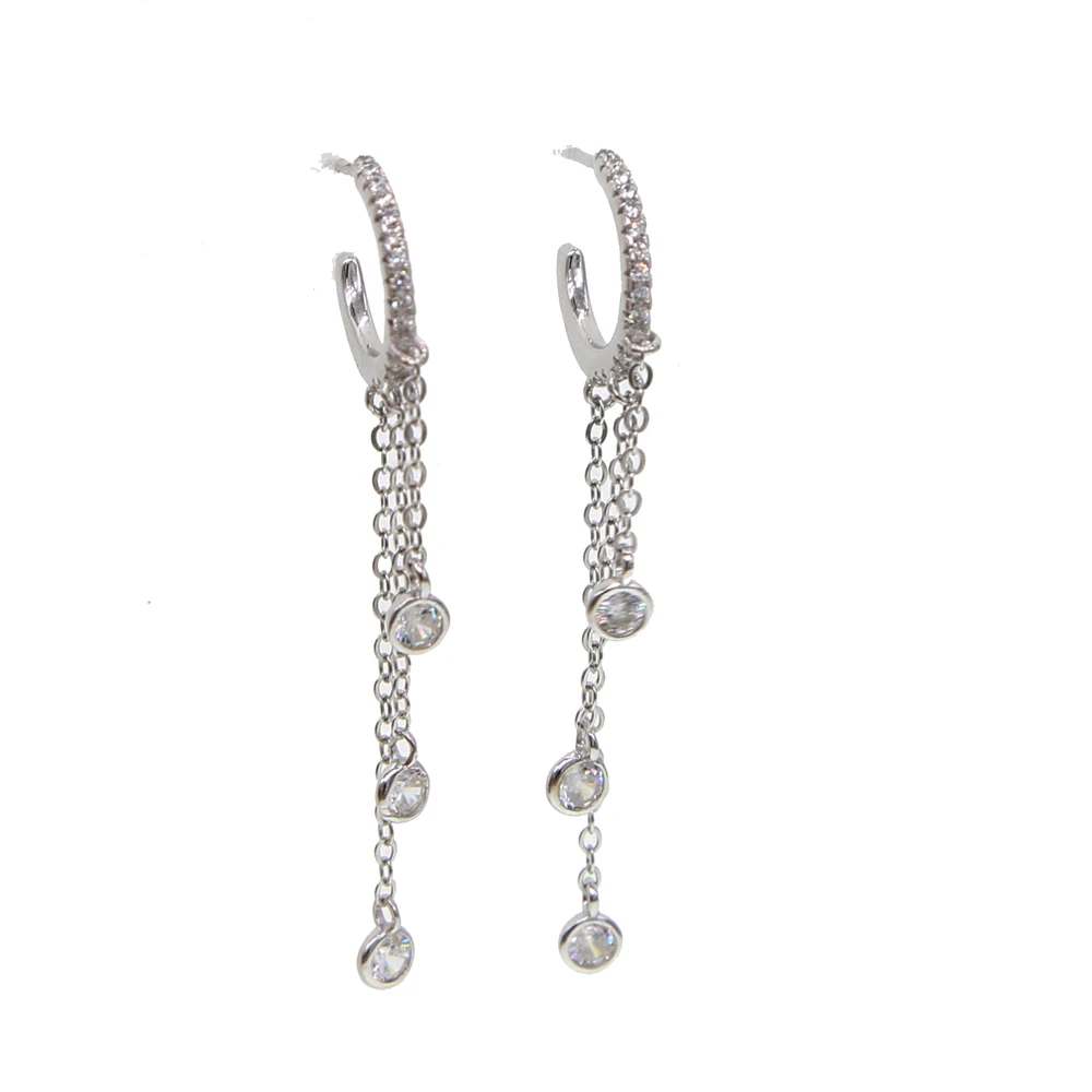 gorgeous women tassel cz hoop earring 925 sterling silver anit allergy fashion female jewelry 925 long chain elelgance ear wire - Image 4