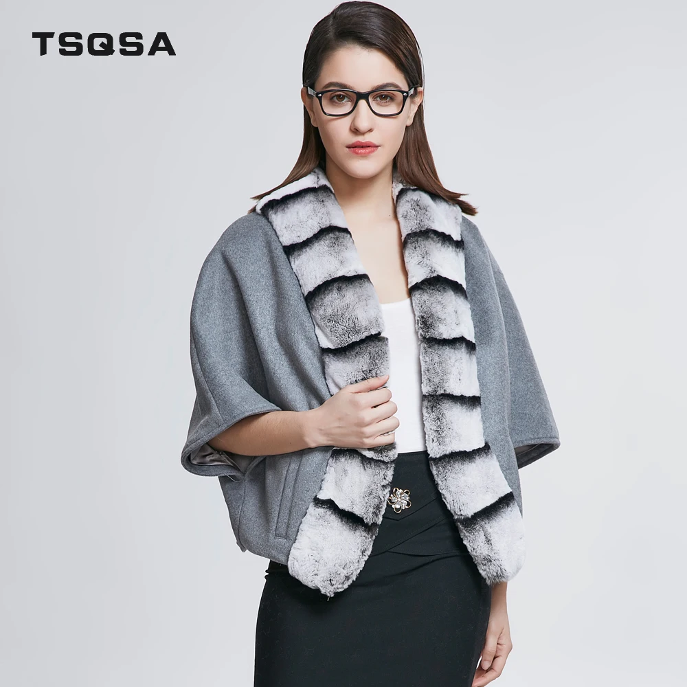 

TSQSA Bat Female Real Natural Rex Rabbit Fur Coats Rabbit Overcoat Jackets Women Clothing Fashion Style Lady Woolen Coat TAC1805