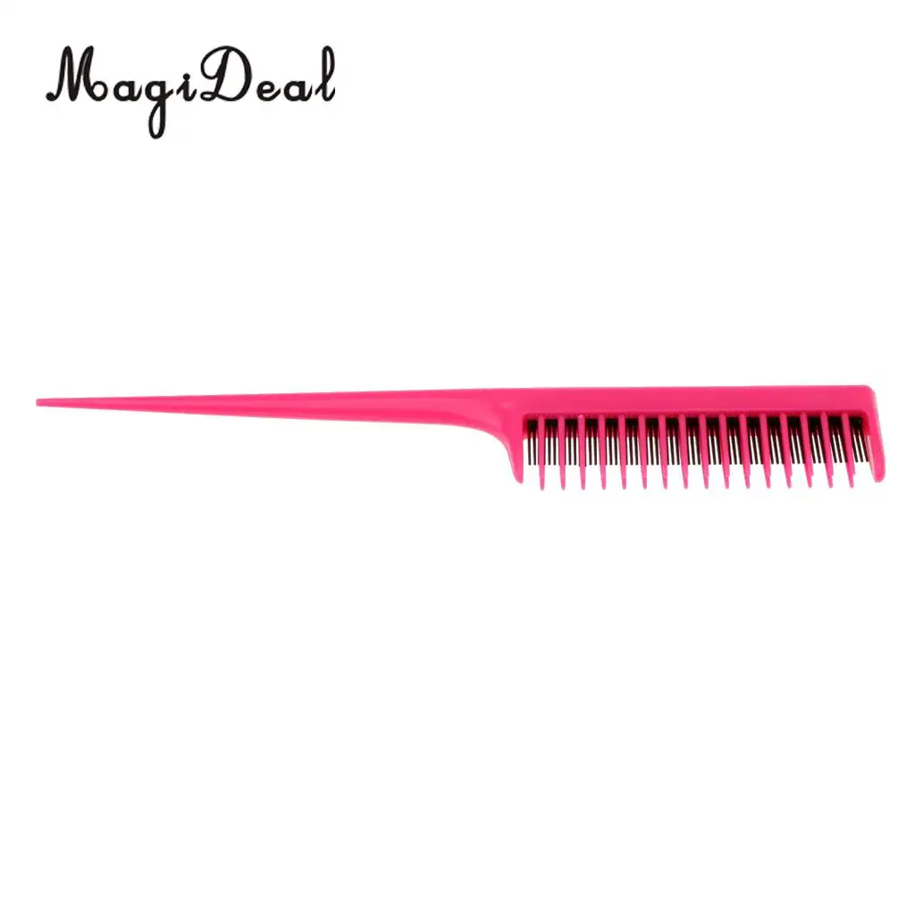   Pro 3-Row Teeth Teasing Comb Sectioning Pin Tail Back Coming Volumizing Brush Dress Out Comb- Rose Red