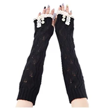 Женские вязаные длинные перчатки без пальцев с отверстием для большого пальца(1-кружевные черные