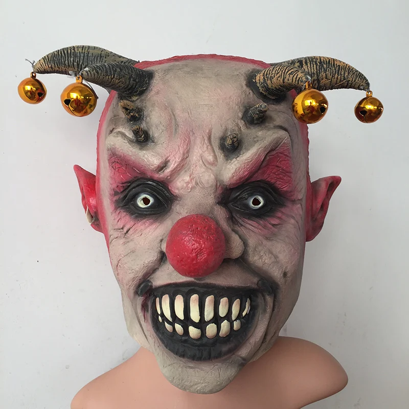 Funny Evil Scary Halloween Clown Mask Latex JESTER CLOWN With Bell.