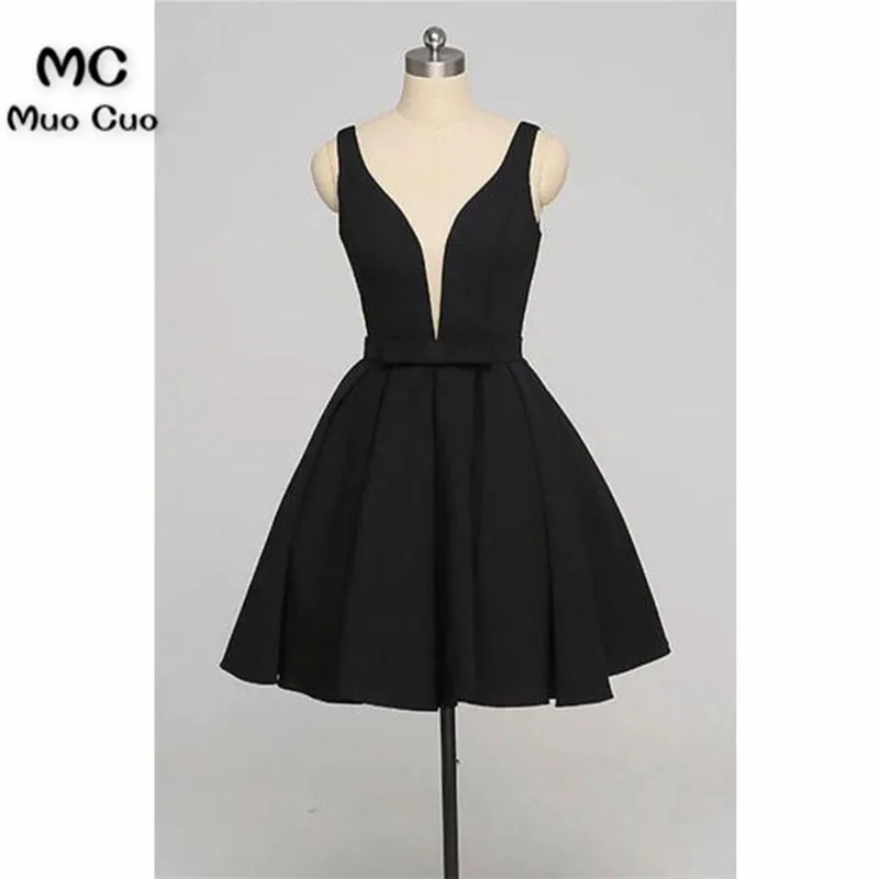 Simple V Neck Black Short Prom Dress, Black Homecoming Dress