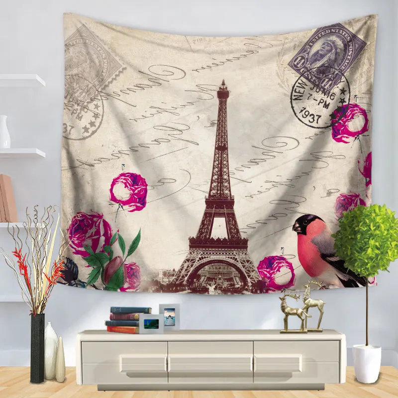 Home Decorative Wall Hanging Carpet Tapestry Rectangle Bedspread Famous Building Europe Scenic Eiffel Tower Pattern GT1246 | Дом и сад
