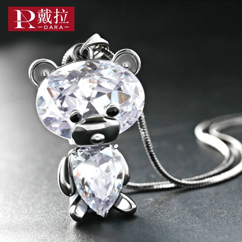 DARA New Fashion Women Elegant Noble Long Necklace Full Crystal Bear