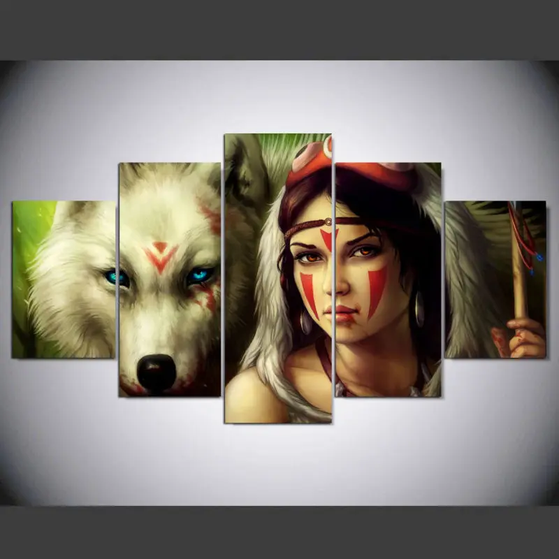 HD print 5 pcs native american girl canvas wall art painting modern home decor living room PT0876 | Дом и сад