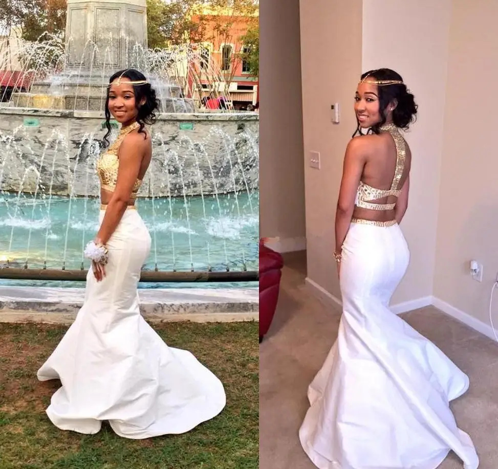 White and Gold Prom Dresses
