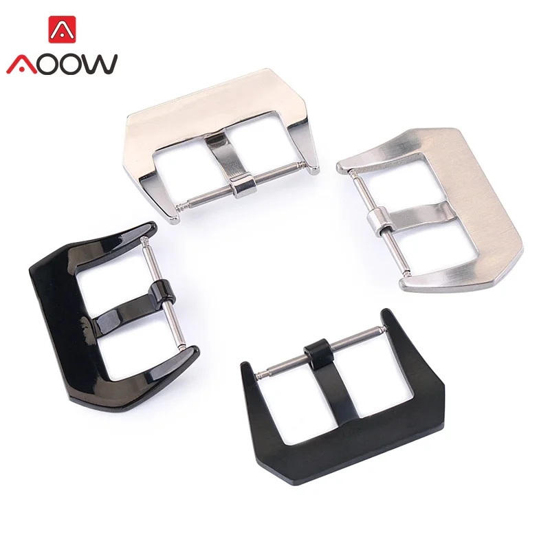 

AOOW Watchband Black Silver Metal Buckle Clasp Women Men Watch Accessories 18mm 20mm 22mm 24mm 26mm High Quality