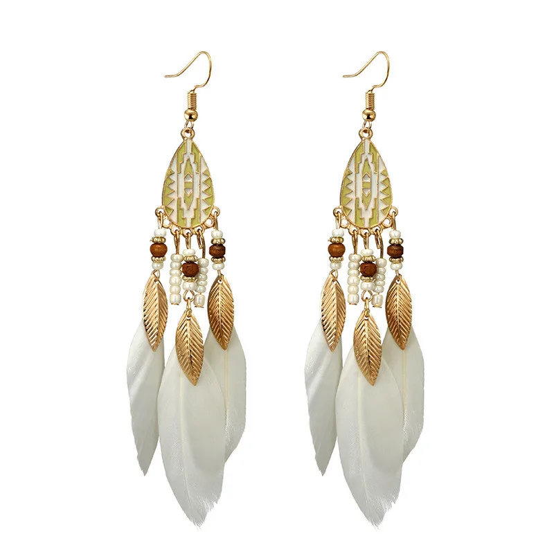 Fashion Long Real Feather Earrings Unique Colorful Feather Earrings for Women Earring Wholesale Jewelry ETD43 (7)