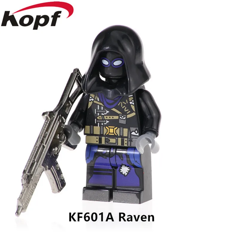 

50Pcs KF601 Building Blocks Game Fortnight With Real Metal Weapon Raven Speical Soldiers Action Figures For Children Gift Toys