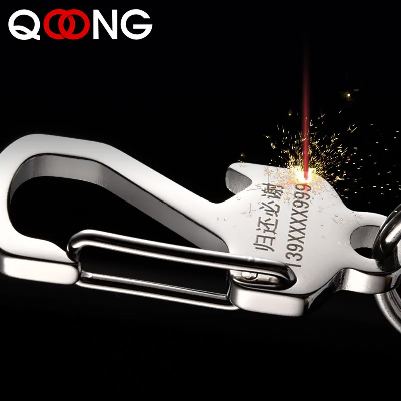 QOONG, заказной брелок для ключей с надписью, брелки из нержавеющей стали, металлическая гравировка, имя, индивидуальный логотип, брелок для автомобиля, подарок для женщин и мужчин