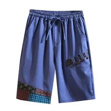 Летние свободные мужские шорты, модные повседневные шорты на шнурке с принтом, мужские хлопковые льняные шорты, спортивные шорты для бега No8
