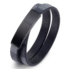 Мужские браслеты из натуральной кожи, браслет из черной нержавеющей стали с магнитной пряжкой, модный браслет, мужские ювелирные изделия, подарки