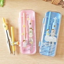 1 коробка математический геометрический металлический циркуль с карандашом мультфильм пары шаблон школы чертёжные принадлежности канцелярские принадлежности для студентов