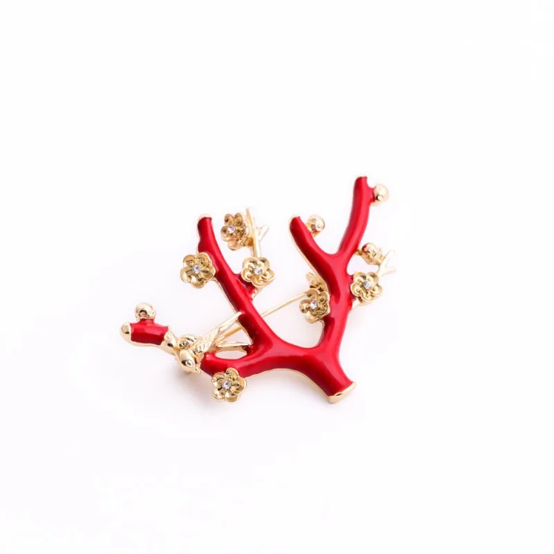 

Red twig gold bird flower brooch Scarf Pins Christmas Gift Banquet Wedding Accessories brooches for women Jewelry Accessories
