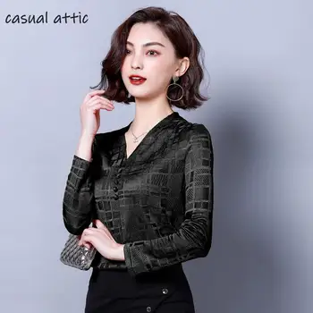 

Womens Tops And Blouses Mesh Bottoming Shirt Female Long Sleeve 2019 Spring New Slim V-neck Plus Size Lace Blouses