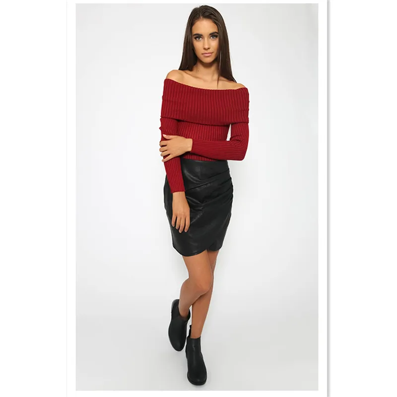 Spring popular new fashion personality temperament strapless cuffs sexy solid color long-sleeved women's sweater