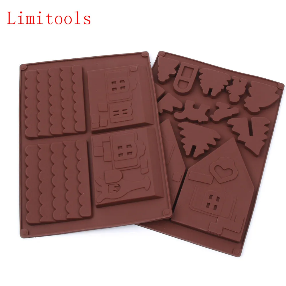 

2PCS Silicone 3D Gingerbread and Chocolate House Mold For Christmas Tree Decorating Lovely Couple Cookie Cake Bakeware Mould
