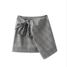 Асимметричная юбка женская Весенняя и летняя Клетчатая элегантная мини-юбка с высокой талией Женская юбка мини-юбка с бантом спереди