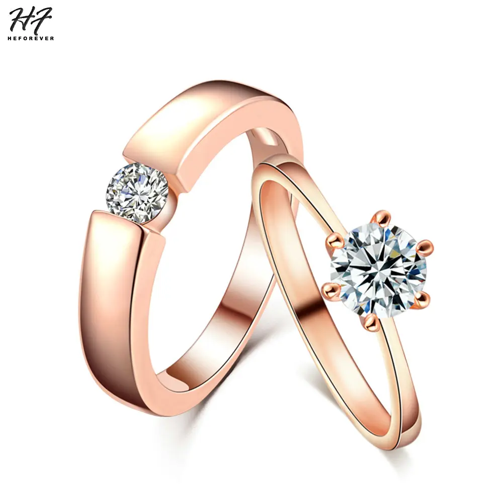 HEFOREVER Мода Кристалл AAA+ CZ камень пары кольца Свадебные обручальные кольца для мужчин и женщин влюбленных нежные ювелирные изделия HFR013