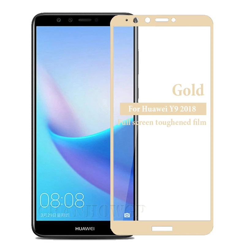 Закаленное стекло 9H с полным покрытием для Huawei Y9 2018 Защитная пленка экрана L23 FLA L20
