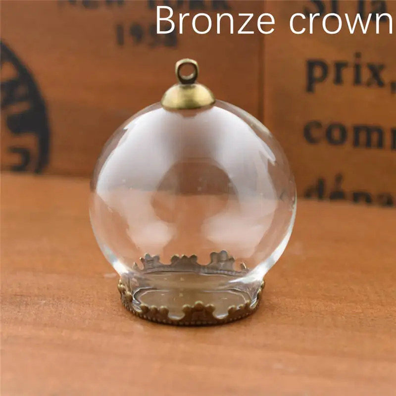 10set 30*20mm hollow glass globe with setting base beads cap set orb glass vials pendant glass bottle jewelry pendant - Окраска металла: bronze crown