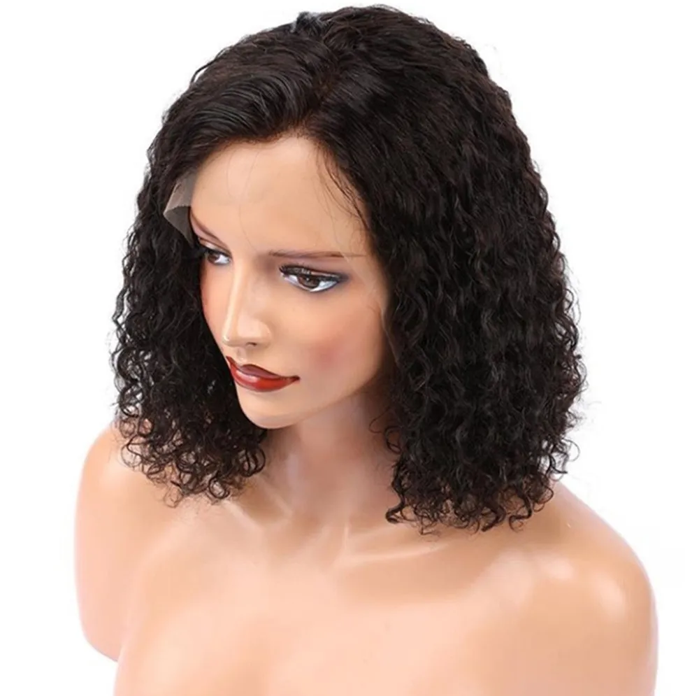 Peruvian Hair Curly Short Bob Wigs Remy 180% Density Front Lace Wig with Baby For Black Woman | Шиньоны и парики