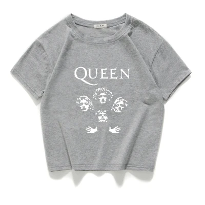 Блестящая рок-группа футболка с надписью Queen shirt femme хлопковая уличная футболка Фредди Меркурий женские топы хипстерский укороченный топ Женская одежда - Цвет: W374 grey