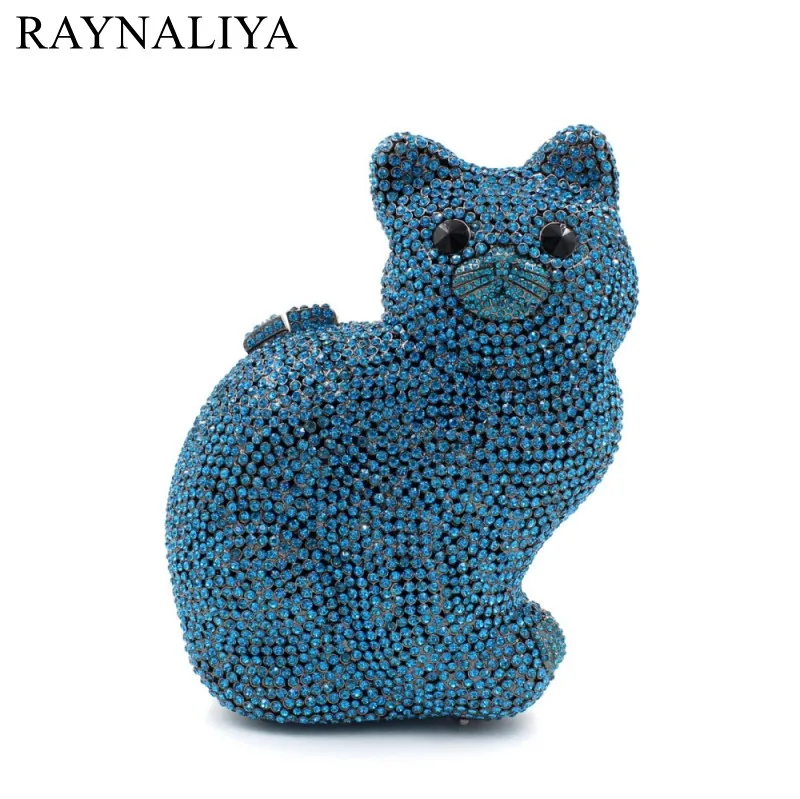

Women Famous Brand Mini Cat Shape Crystal Evening Bags Ladies Wedding Animal Diamond Handbag Prom Clutch Purse SMYZH-E0217