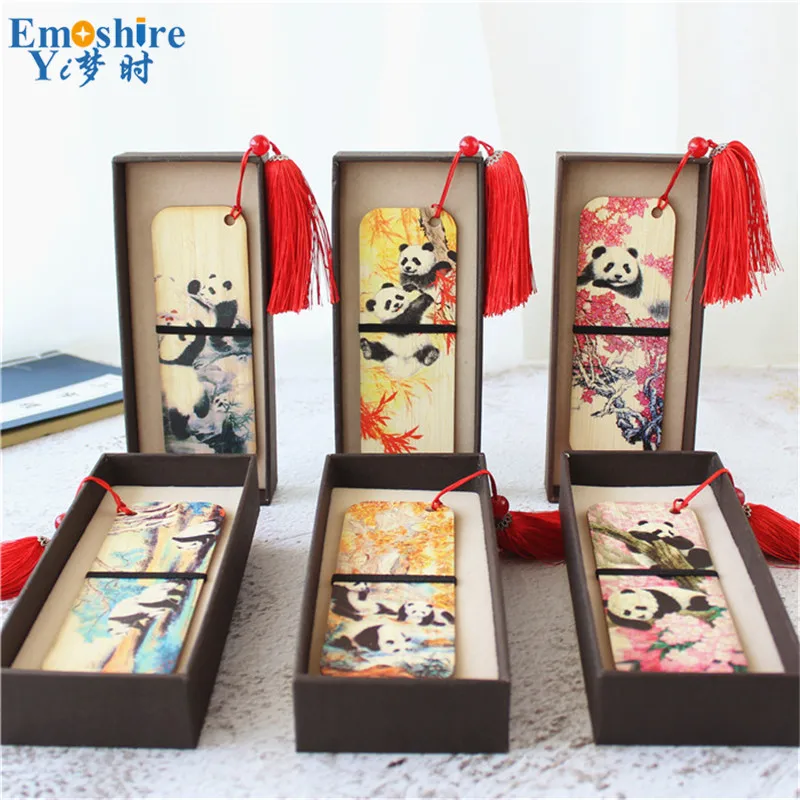Emoshire Sichuan travel gift boxed Panda bamboo tassel bookmarks literary wind stationery small gifts Chengdu Wenchuang supplies (6)