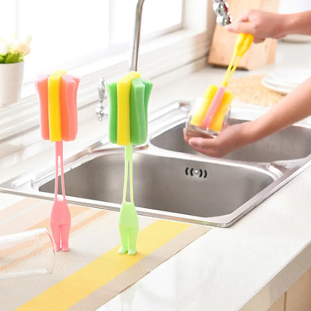 

Yellow/Green/Pink ABS + Sponge Brushes Brush Sponge Cleaner Scrubber Brushes Stand Accessory Cleaner Milk Bottle Kitchen