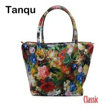 TANQU, большой водонепроницаемый внутренний карман из искусственной кожи с цветочной вставкой и комбинированной ручкой, классическая женская сумка Obag O