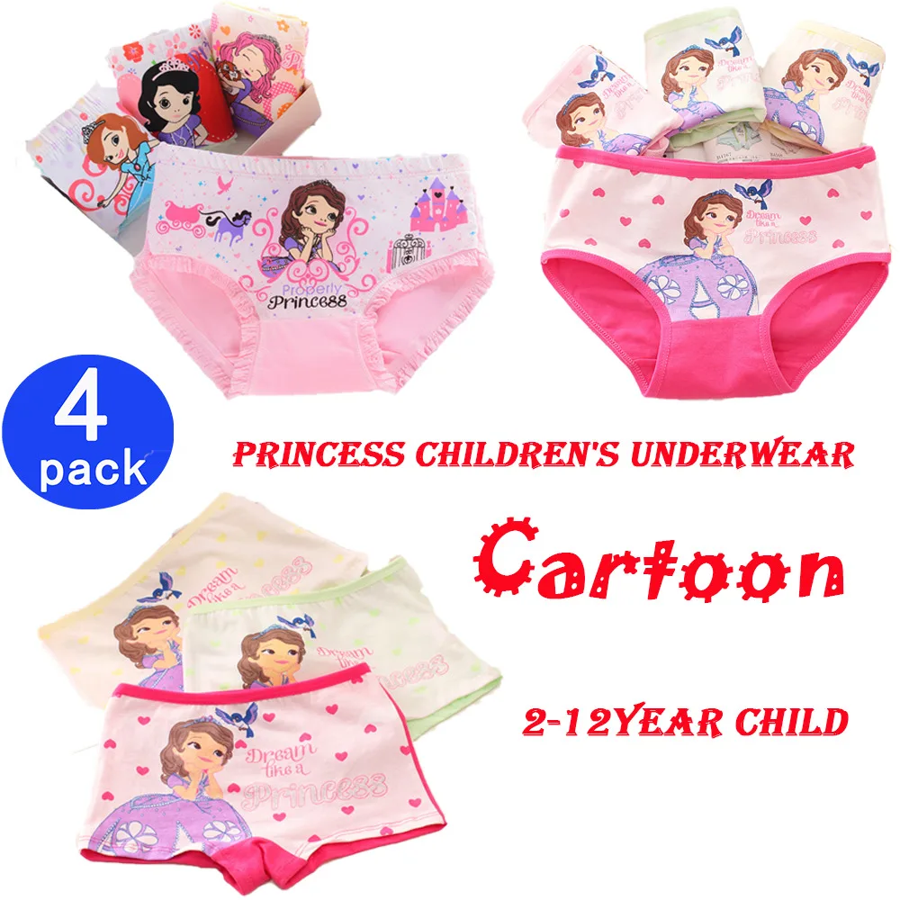 4pcs/set New Cotton Boxer Briefs princess Girls Underwear Children Kids Baby cartoon Panties Underpants 2-12year child