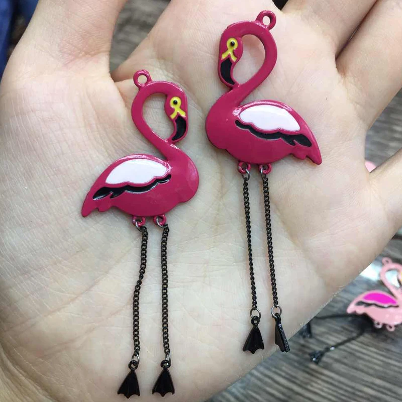 5 stücke Emaille Nette Farbe Flamingovogel Kran Ohrring Charme Halskette Anhänger Armband Diy Handgemachten Schmuck Erkenntnisse AC810