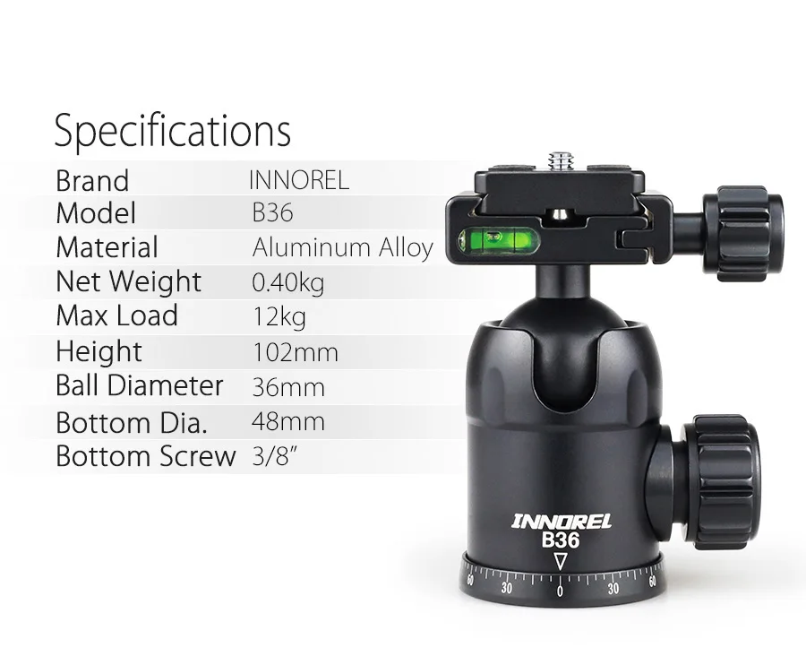 Штатив-Трипод INNOREL B36 из алюминиевого сплава с шаровой головкой с быстроразъемной пластиной Максимальная нагрузка 12 кг для панорамной фотосъемки