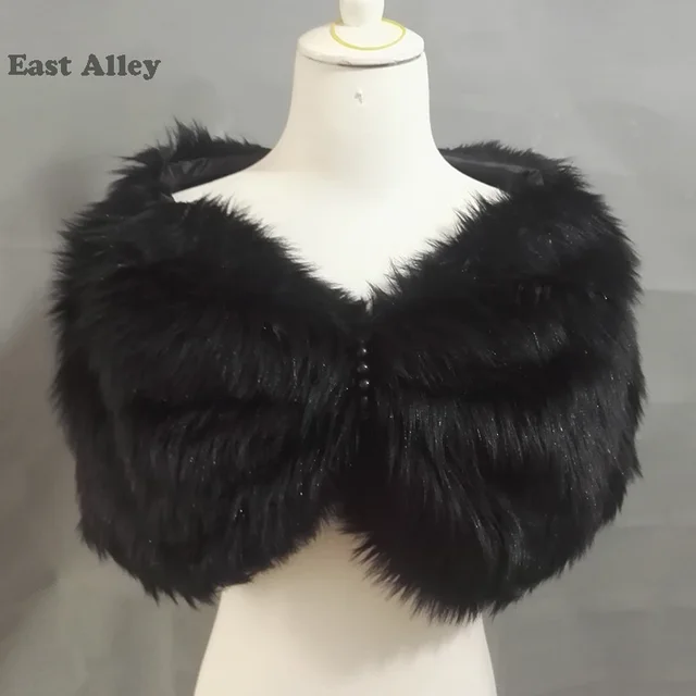 White Ivory Black Bride Pearl Wedding Shawl Faux Fur Shrug Jacket White Ivory Black Bride Pearl Wedding Shawl Faux Fur Shrug Jacket Bridal Bolero Coat Fashion