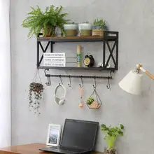 Vintage hierro forjado estantes de madera colgante de pared cocina estante para especias estante de almacenamiento baño estante de taza de café