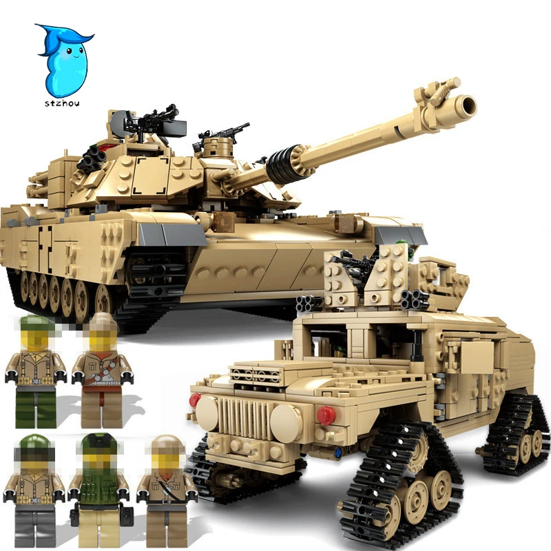 

StZhou 2in1 Military Tank Collection Series Trans Toys 1:28 ABRAMS MBT HUMMER Model Building kits Blocks compatible with legos