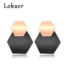 Lokaer изогнутые шестигранные серьги цвета розового золота и пистолета с черным покрытием 316L стальные ювелирные изделия подарок на Рождество E18062