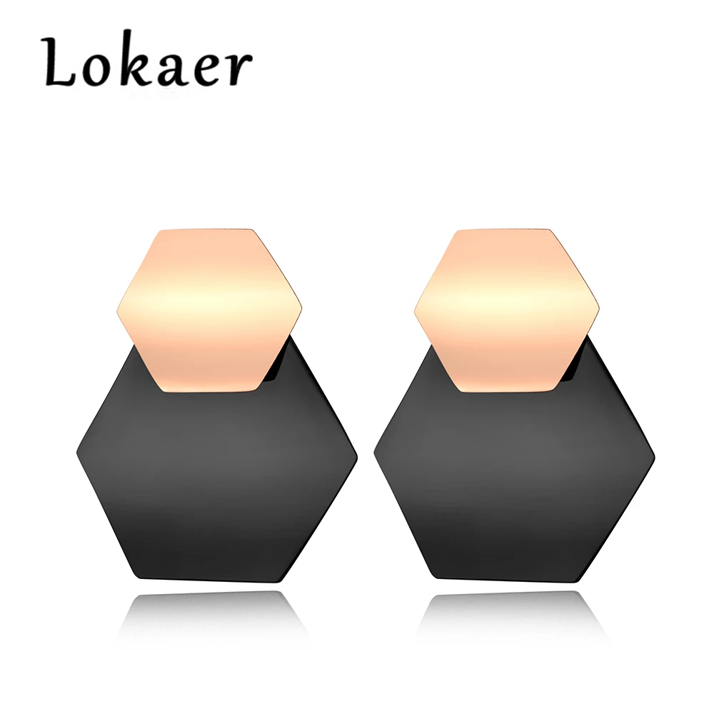 

Lokaer Curved Hexagon Rose Gold Color & Gun Black Plated Earrings 316L Steel Jewelry Christmas Anniversary Gift E18062